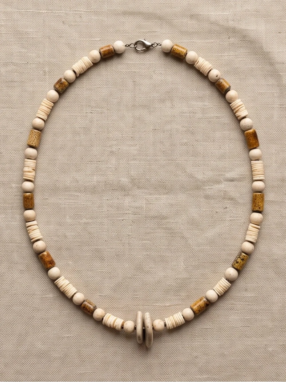 Unisex Hand Crafted Earthy Beaded Necklace with Stone Accents